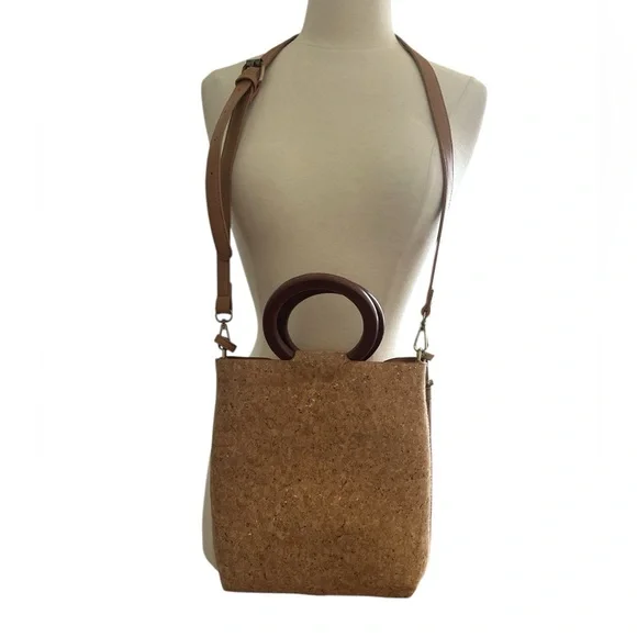 Anthropologie Tan Shoulder Bag with Wooden Handle - Picture 4 of 5